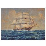 JOHN DAVIDSON SHIP PAINTING | A three-masted clipper ship. Oil on canvas. 27 x 38 in., stretcher. Si