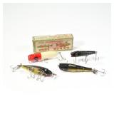 (4pc) CREEK CHUB FISHING LURES | Including a screw-eyed lure in box, and three others with Creek Chu