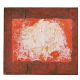 MODERNIST SCHOOL PAINTING ON CORK | Red abstract. Mixed media on cork on board. No apparent signatur