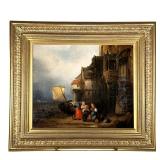 WILLIAM FERRANT (BRITISH, 19TH CENTURY) | "Harborscape" . 15 x 18 in. Oil on canvas; relined. Showin