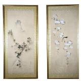 (2PC) CHIGYOKEN ISSHI CALLIGRAPHY PAINTINGS | Paintings on silk Including a mountain scene with pago