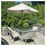 (8PC) BROWN JORDAN PATIO DINING SET | Including; 6 Brown Jordan cushioned dining chairs, oval glass 