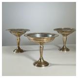 (3PC) STERLING SILVER COMPOTES | Weighted, one Lundt. - h. 5.5 x dia. 6 in 