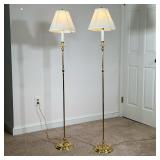 (2PC) PAIR BRASS FLOOR LAMPS | Brass floor lamps with candlestick top. - h. 58 x dia. 11 in 