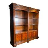 CARVED MAHOGANY DOUBLE BOOKCASE | Large mahogany double bookcase showing detailed carved and fluted 