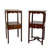 (2PC) GEORGE III STYLE MAHOGANY BEDSIDE TABLES | Having a square top with scalloped apron over and o