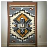 FRAMED WEAVING | Large central medallion on gray background. - w. 33 x h. 52 in (frame) 