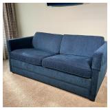 BLUE TWO CUSHION SOFA | Sleeper sofa with fold out mattress. - l. 66 x w. 36 x h. 27 in 
