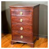 DIMINUTIVE MAHOGANY CHEST | Including 4 graduated drawers with brass pulls showing wreath relief rai