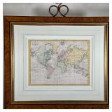 MERCATOR CHART OF THE WORLD | Thos. Bowen original copper engraving in burlwood frame. 13.5 x 18 in.
