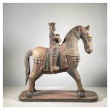POLYCHROME FIGURE ON HORSEBACK | l. 23 x w. 7 x h. 22 in 