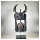 AFRICAN OX & BIRD HEADDRESS | l. 12 x w. 12 x h. 31 in (overall with display stand) 