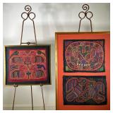 (2PC) FRAMED COLOMBIAN PATCHWORK | Showing colorful animals. - w. 23.5 x h. 32.5 in (largest) 