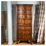GEORGE III STYLE MAHOGANY SERPENTINE TALL CHEST | English, 19th/20th-century flame mahogany veneer w