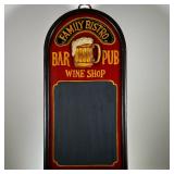 FAMILY BISTRO CHALKBOARD SIGN | “Family bistro Bar Pub Wine Shop” sign with chalkboard back and beer