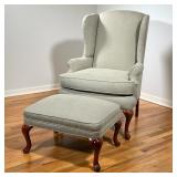 (2PC) QUEEN ANN STYLE WING CHAIR & OTTOMAN | l. 33 x w. 30 x h. 43 in 