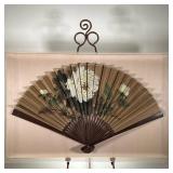 FRAMED PAINTED FAN | Mounted in an acrylic shadowbox frame. - l. 4 x w. 37.5 x h. 24 in 