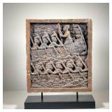 INDONESIAN TERRA COTTA RELIEF PANEL | Showing rowers on a boat rowing through wavy seas, carved terr