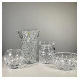 (4PC) WATERFORD & OTHER GLASS | Including a Waterford trumpet vase; a Waterford cookie jar (without 