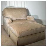 TAYLOR KING LOVESEAT & OTTOMAN | Having groove textured fabric and memory down sea. Original retail 