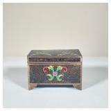 DECORATIVE BRASS BOX | Diminutive brass box decorated in colorful swirling pattern with ceramic coat