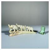 (2PC) JADE & STONE ANIMAL CARVINGS | Including; small jade lion figurine and graduated elephants wal