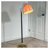 BRASS FLOOR LAMP | Short brass floor lamp with angled fixture. - l. 21 x w. 11 x h. 48.5 in 