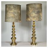 (2PC) PAIR BULBOUS BRASS LAMPS | With two independent light bulbs. - h. 32 x dia. 12.5 in 