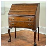 LADIES WRITING DESK | Slanted drop front over two drawers raised on cabriole legs with ball-and-claw