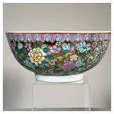 JAPANESE CENTER BOWL | With pink flowers and gilt highlights. - h. 4.75 x dia. 10 in 