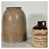 (2PC) SMALL CROCKS | One large ceramic crock and one small ceramic crock from Village Winery Amana I