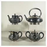 (4PC) SILVER PLATED TEA SET | Including one large silver tea pot, and three smaller Quadruple Plate 