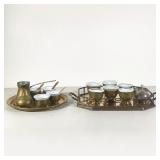 (2PC) PAIR TURKISH COFFEE SETS | Including; 10 Turkish coffee cups in brass holders with 2 sugar bow