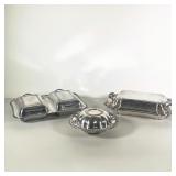(3PC) SILVER PLATE LIDDED PLATTERS | One dual tray with “Crescent” stamp One singular with “Chadwick