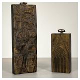 (2PC) ENGRAVING BLOCKS | One of a cathedral window, unmarked, the other with Greek motifs, numbered 