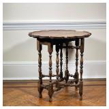 FLOWERED DROP LEAF TABLE | Floral shaped drop leaf table with spindle carved legs. - h. 24 x dia. 24