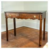 SMALL WRITING DESK | Single drawer with lions head pulls. - l. 38 x w. 18.5 x h. 30 in 