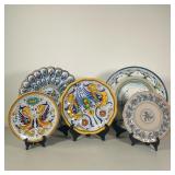 (5PC) DECORATIVE HANGING PLATES | Depicting floral scenes, a dog, and two with a pair of dragons. - 