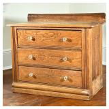 COUNTRY PINE CHEST | Small chest of drawers or side table having three drawers with carved fronts an
