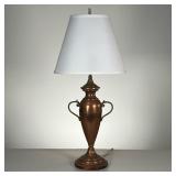 HAMMERED COPPER TABLE LAMP | Hammered copper reef with brass handles mounted as a table lamp. - h. 2