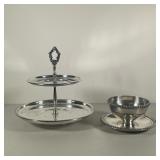 (2PC) SILVER PLATE SERVING TOWER | One silver serving tower with two levels and a Sheridan tag and o