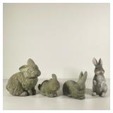 (4PC) RABBIT GARDEN GNOMES | Including; 2 cement rabbit figurines and 2 composite rabbit figurines -