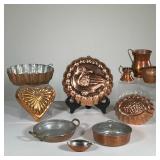 (10PC) MISC. COPPER | Including; multiple decorative stamped copper pans showing a heart, horse, duc