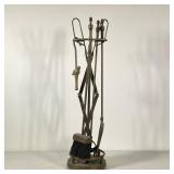 (5PC) BRASS FIREPLACE TOOLS | Including a grabber, poker, shovel, brush and stand. - h. 27 x dia. 7 