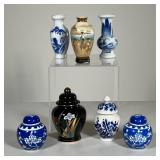 (7PC) CHINESE & JAPANESE VASES | Of small size, including a pair of miniature ginger jars, a satsuma