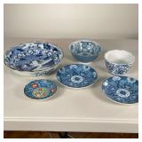 (6PC) JAPANESE BOWLS | Various blue and white bowls and dishes. - dia. 10 in (Largest) 