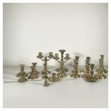 (17PC) LARGE BRASS CANDLESTICK LOT | Large assortment of brass candlesticks, some turned, some press