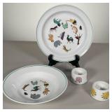 (4PC) ARABIA FINLAND DISHES | Including a dish and bowl with animals, and two small dishes with flow