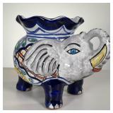 LARGE ELEPHANT PLANTER | Decorative fayince pottery planter in the form of an elephant. - l. 13 x h.