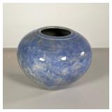 ART POTTERY VASE | Mottled blue glaze, signed on bottom. - h. 4.5 x dia. 6 in 